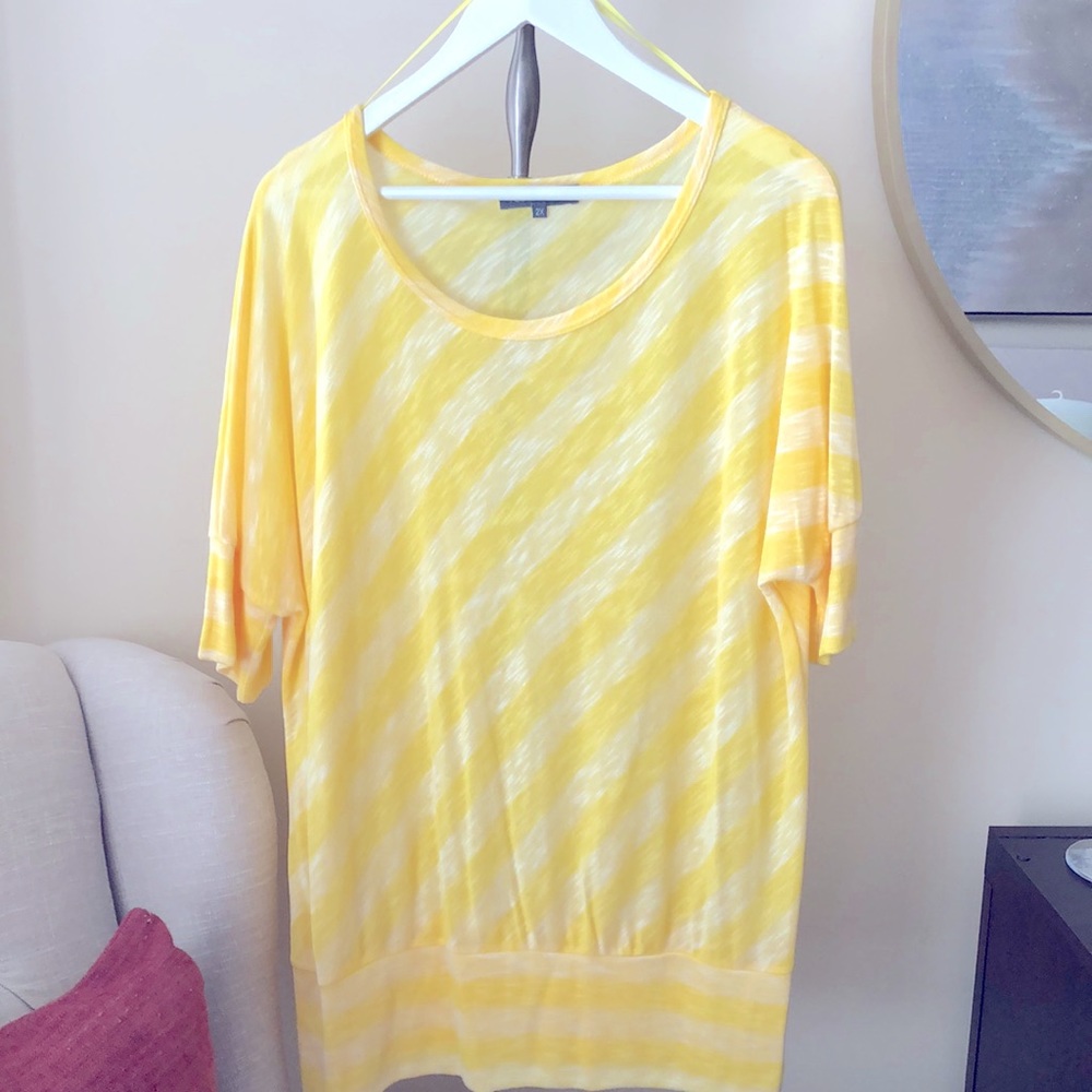 NWOT 2X Addition Elle Striped Short Sleeve Dolman Knit Top T-shirt Butter Pastel